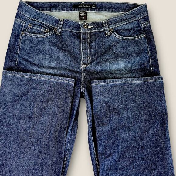 Calvin Klein Classic Bootcut Mid Rise Dark Blue Denim Jeans Womens Size 14X32 - Picture 3 of 11